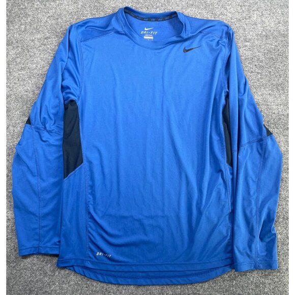 Nike Dri-Fit Blue Long-Sleeve Athletic Shirt Mens Medium Football Comfort cool - Picture 1 of 6